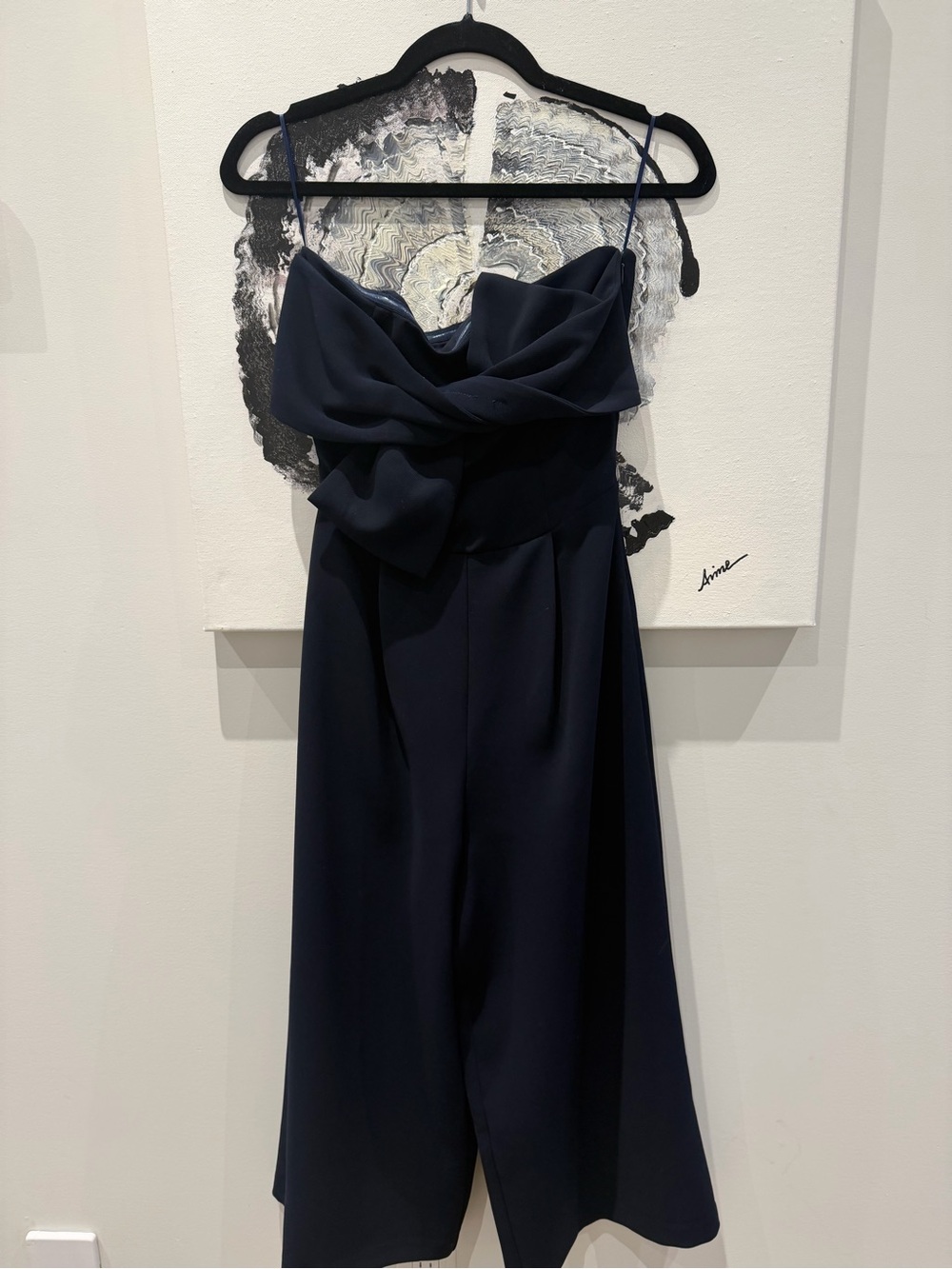 Topshop Navy One-Shoulder Bow Jumpsuit